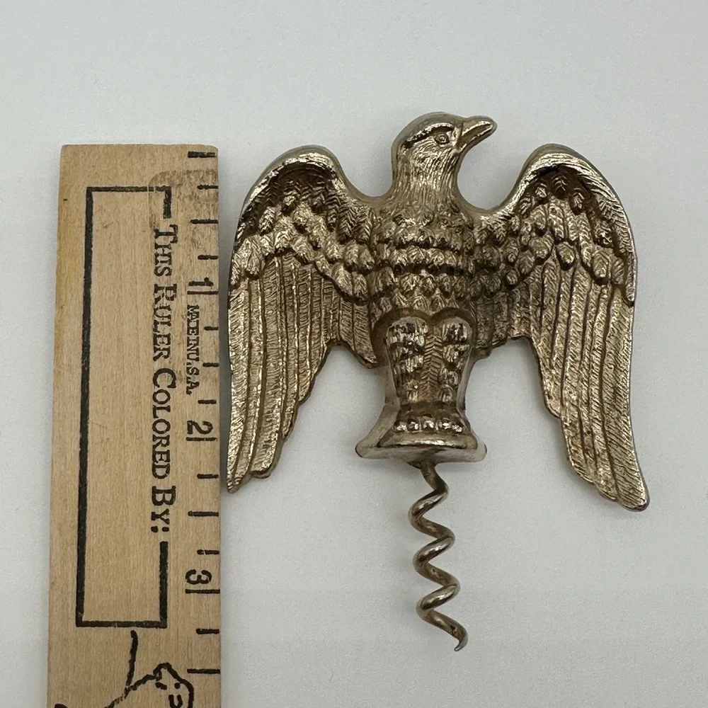 Vintage Eagle Corkscrew Brass Metal Spread Wing Wine Bottle Opener Patriotic